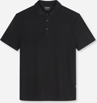 Olymp Poloshirt OLYMP, Herren, Gr. XXL, schwarz, Web, Obermaterial: 95% Leinen, 5% Elasthan, unifarben, regular fit h&uuml;ftbedeckend, Rundhals, abgesteppte Kan