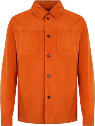 Moorer Bobbio Shirt Jacket - Heren - Leren en Su&egrave;de Jassen - Oranje - M - Leer - Jassen