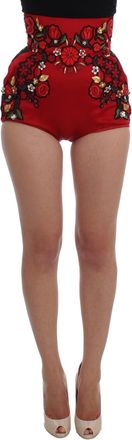 Dolce & Gabbana Womens Floral Embroidered Shorts Highwaist - Red Silk - Size EU 36 (Womens)