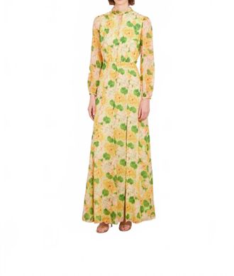Saloni Jaclyn Long Dress In Windflower Mint