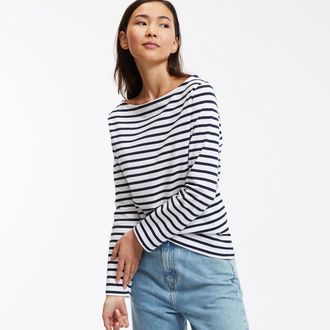 La Redoute Collections Gestreept T-shirt met boothals en lange mouwen