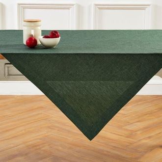 Solino Home Linen Table Throw 52 x 52 Inch for Dining Table, Holiday and Everyday Table Decor - Athena in Forest Green at Nordstrom, Size Medium