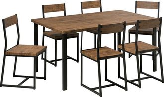 Beliani Beliani - Conjunto De Comedor Mesa Y 6 Sillas De Madera Oscura Con Patas De Metal Estilo Industrial Laredo