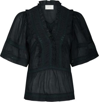 Neo Noir Navy Voile Top met Lintdetails - Dames - Blouses - Blauw - S - Katoen - Overhemden