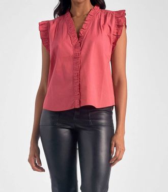 Elan Sleeveless Ruffle Edge Top In Ruby
