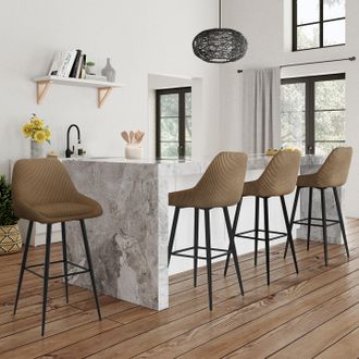 IDMarket Lote De 4 Taburetes De Bar Thalya De Pana Color Topo Con Medio Reposabrazos