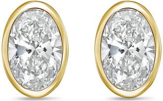 Diana M. Jewels 14Kt Yellow Gold 15.00 cts Lab Grown Oval Diamond Bezel Studs