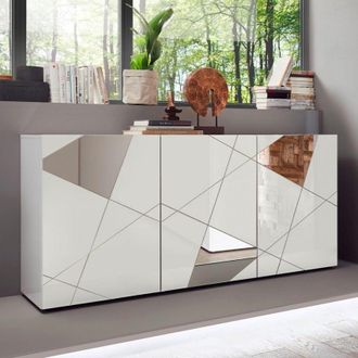 Homemania Aparador Moderno Blanco Brillante 181cm 3 Puertas Espejo Vittoria Wh S