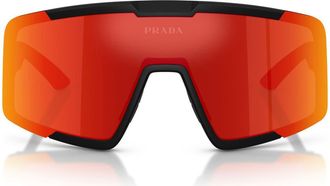 Prada 144mm Shield Sunglasses in Matte Black /Brown Tangerine at Nordstrom