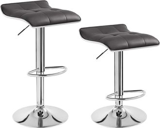 Woltu Woltu 2x Taburetes De Bar Cuero Sint&eacute;tico Taburetes Alto Cocina Regulable En Altura Taburetes Giratorio Sillas Bar Tapizada Taburete De Trabajo Gris