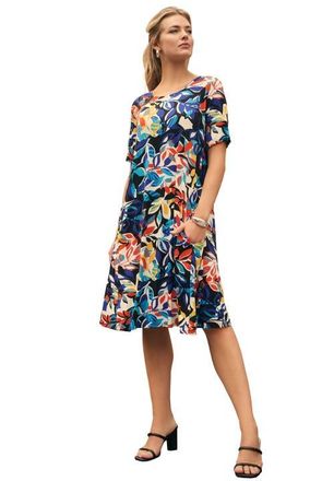 Jessica London Stretch Knit A-Line Dress in Multi Graphic Leaves at Nordstrom, Size 36