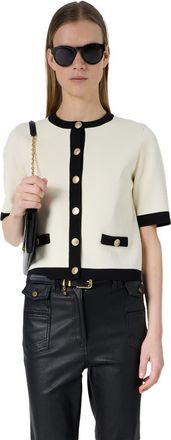 Gerard Darel Laila Short Sleeve Round Neck Cardigan in Ecru at Nordstrom, Size X-Large