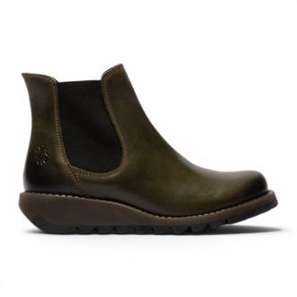 FLY London Dames Diesel Groene Chelsea Leren Enkellaarzen - SALV195
