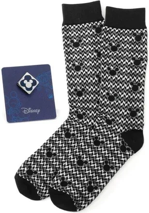 Cufflinks Inc. Mickey Mouse Chevron Socks & Lapel Pin Gift Set in Black Multi at Nordstrom, Size 10-13