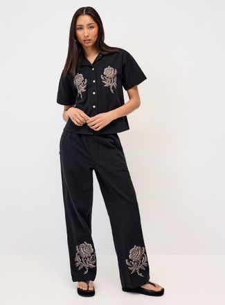 Obey Womens Contrasting roses wide-leg pant