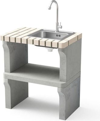 Movelar Nuevo M&oacute;dulo Iberia Con Caballete Lateral, Lavabo Y Grifo Para Barbacoa De Obra Prefabricada (beige, Gris - 70 X 47 X 47 Cm) - Uso En Exteriores - Mov