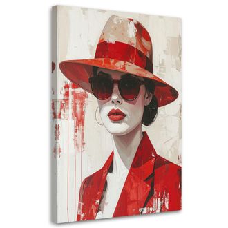 Feeby Cuadro Sobre Lienzo Mujer Con Sombrero Rojo 70x100