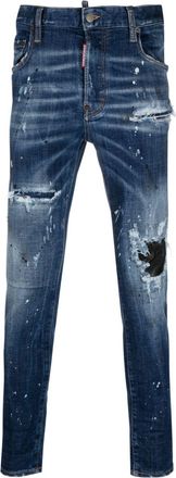 Dsquared2 distressed low-rise skinny jeans - men - Cotton/Polyester/Spandex/Elastane/Calf Leather/Polyester/Cotton - 54 - Blue