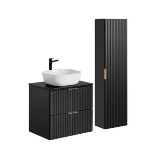 Petits Meubles Set mueble lavabo y columna estratificado Negro mate