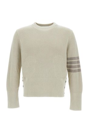 Thom Browne Garment-Dyed Crewneck Sweater with Distinctive Grosgrain Detail