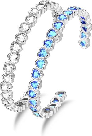 Classicharms Silver Heart Shaped Zirconia Bangle Bracelet Set