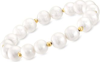 Ross-Simons 9-10mm Cultured Pearl Stretch Bracelet With 14kt Yellow Gold