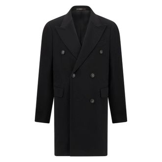 Boggi Milano Jassen, Heren, Zwart, M, Kasjmier, Dubbelbreasted jas van zuivere kasjmier