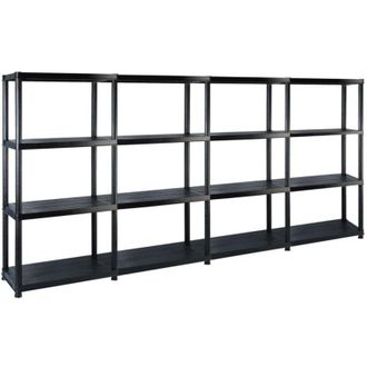 vidaXL Storage Shelf 4-Tier Black 244x30.5x130 cm Plastic Vidaxl