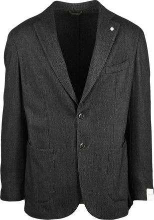 L.B.M. 1911 Tailored Herringbone Jacket With Classic Lapel And Buttoned Cuffs