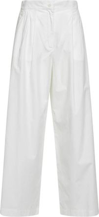 Max Mara Wkdbenda Wijde Katoenen Poplin Broek - Dames - Wijde Broeken - Wit - S - Katoen - Broeken