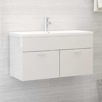 vidaXL Mueble Con Lavabo Madera De Ingenier&iacute;a Blanco Brillante Vidaxl