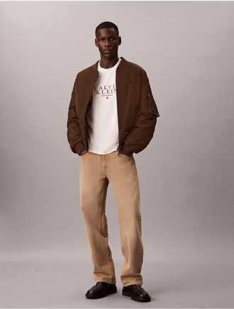 Calvin Klein Jeans Calvin Klein Mens Powder Wash Logo Long Sleeve Tee - Beige - 2XL