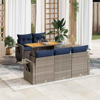 vidaXL Set De Muebles De Jard&iacute;n 6 Pzas Y Cojines Rat&aacute;n Sint&eacute;tico Gris Vidaxl