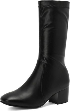 Generic Womens Mid-Calf Casual Boots with Square Toe and Block Heel - Patent Leather Riding Style,Black,1.5 UK