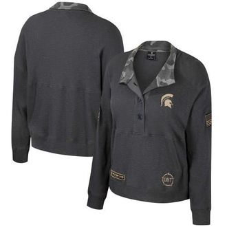Colosseum Womens Colosseum Heather Charcoal Michigan State Spartans OHT Military Appreciation Payback Henley Thermal Sweatshirt at Nordstrom, Size Medium