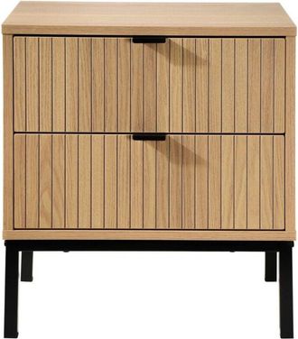 Calicosy Comodino 2 Cassetti Effetto Legno a Scanalature - H51cm