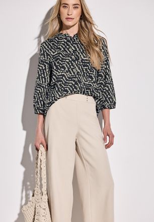 Street One R&uuml;schenbluse STREET ONE, Damen, Gr. 34, schwarz, Web, Obermaterial: 100% Baumwolle, bedruckt, bequem h&uuml;ftbedeckend, Rundhals, Blusen R&uuml;schenbluse, 3/4