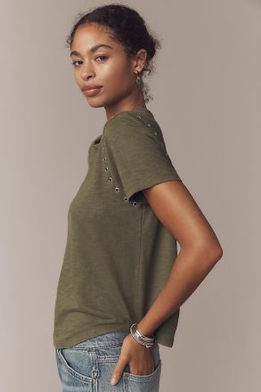 Pilcro The Bennie Cotton Slub Crew-Neck Grommet Tee by Pilcro