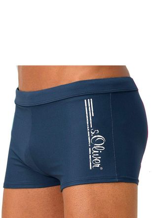 s.Oliver Boxer-Badehose S.OLIVER, Herren, Gr. 6, N-Gr, blau, Polyamid, unifarben, Badehosen Boxer-Badehose, mit Logoschriftzug im coolen Used-Look