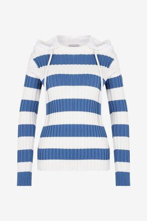 Moncler Schmaler gestreifter Rippstrickpullover mit Kapuze
