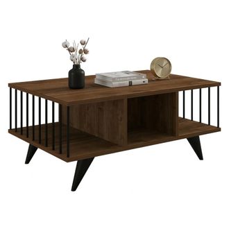 Dmora Mesa De Centro Dogliani, Con Patas, 3 Compartimentos, Forma Rectangular, 90x60x40h Cm Marr&oacute;n Nogal