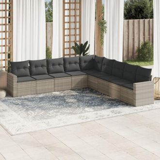 vidaXL Set Muebles Jard&iacute;n 9 Pzas Y Cojines Rat&aacute;n Sint&eacute;tico Gris Claro Vidaxl