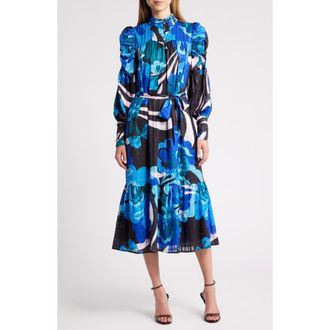 Ciebon Adele Floral Print Long Sleeve Midi Dress in Blue Multi at Nordstrom Rack, Size X-Small