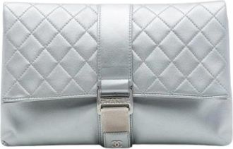 Chanel Pre-owned Vintage Flap Clutch - Dames - Vintage Clutch - Grijs - ONE Size - Leer - Vintage