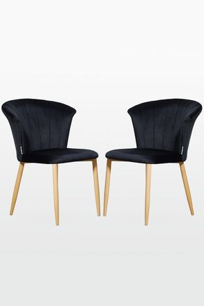 Life Interiors Set of 2 Elsa Velvet Dining Chairs with Wooden Legs, Curved Back & Comfortable Seating in Black