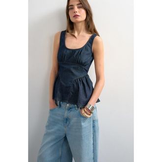 Topshop Denim Peplum Tank in Blue at Nordstrom, Size 12