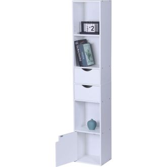 Relaxdays Relaxdays bookcase, 3 shelves, 2 drawers, 1 cupboard, living room & office, HxWxD 158 x 30 x 24 cm, freestanding, white