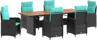 vidaXL Juego De Comedor Para Exteriores 7 Uds. Negro Y Turquesa Vidaxl