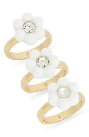 Nordstrom Rack Set of 3 Crystal & Resin Flower Rings in White- Yellow Multi at Nordstrom Rack, Size 7