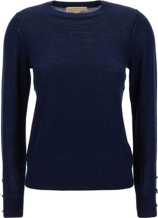 Michael Kors Merino wollen blend trui - Dames - Ronde hals truien - Blauw - M - Wol - Truien & Vesten